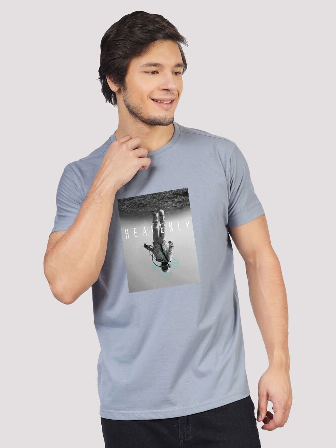

Greylongg Graphic Printed Round Neck T-shirt, Grey