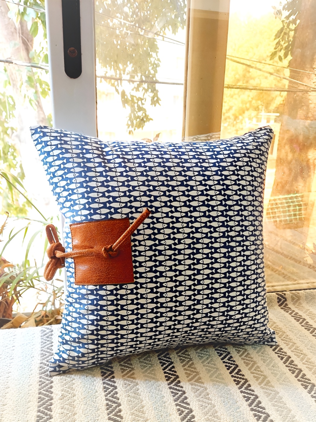 THROWPILLOW Navy Blue & White Printed Square Cushion Covers