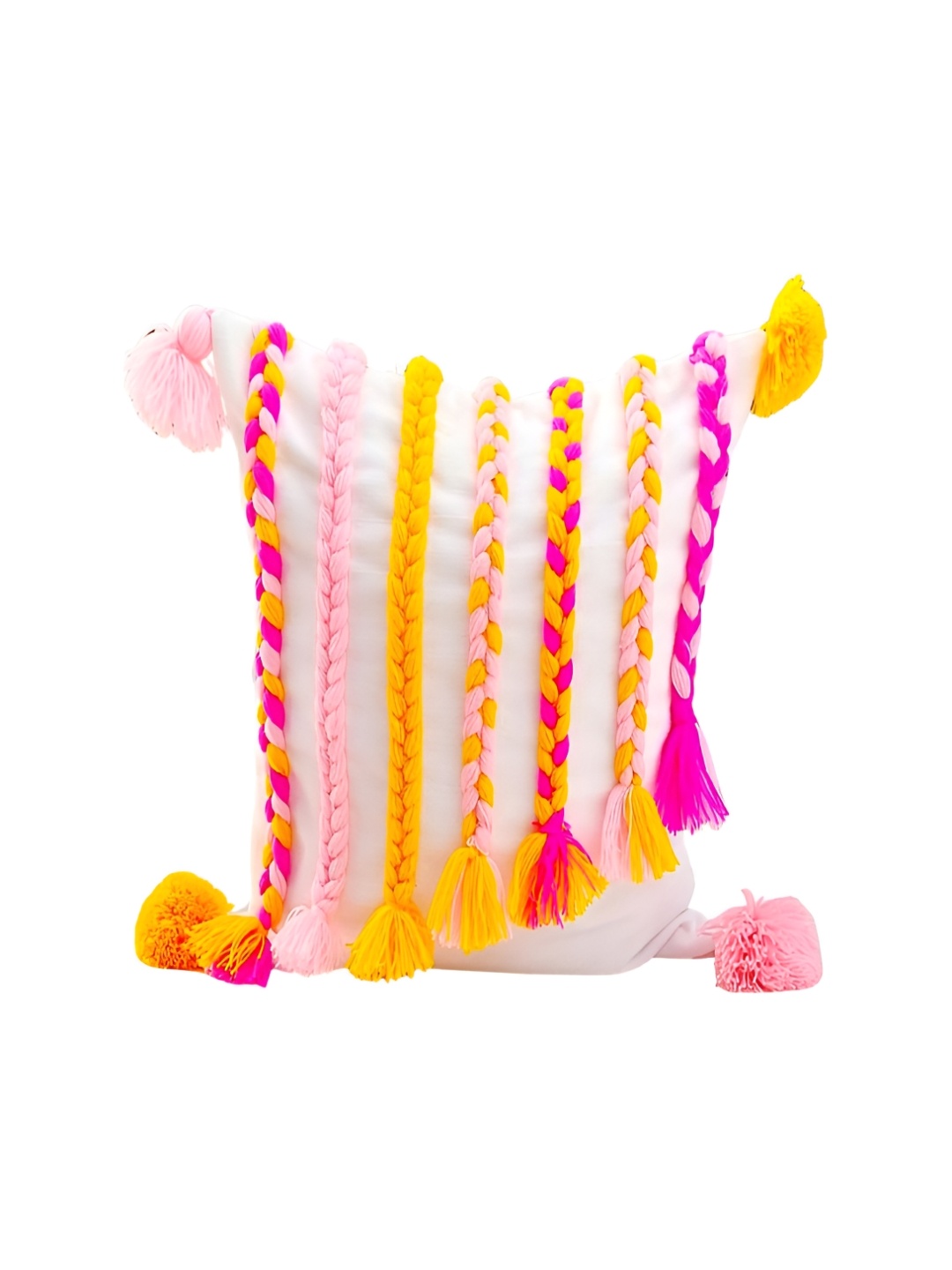

THROWPILLOW White & Pink Embellished Square Cushion Cover