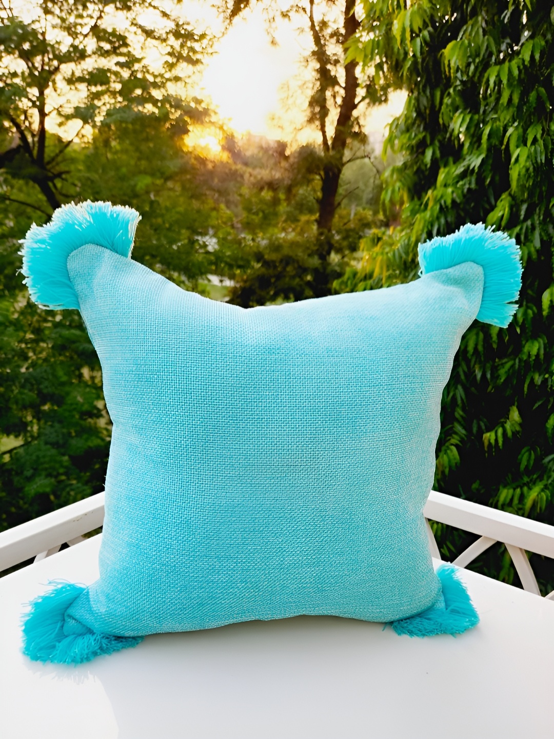 

THROWPILLOW Turquoise Blue Embroidered Square Cushion Cover
