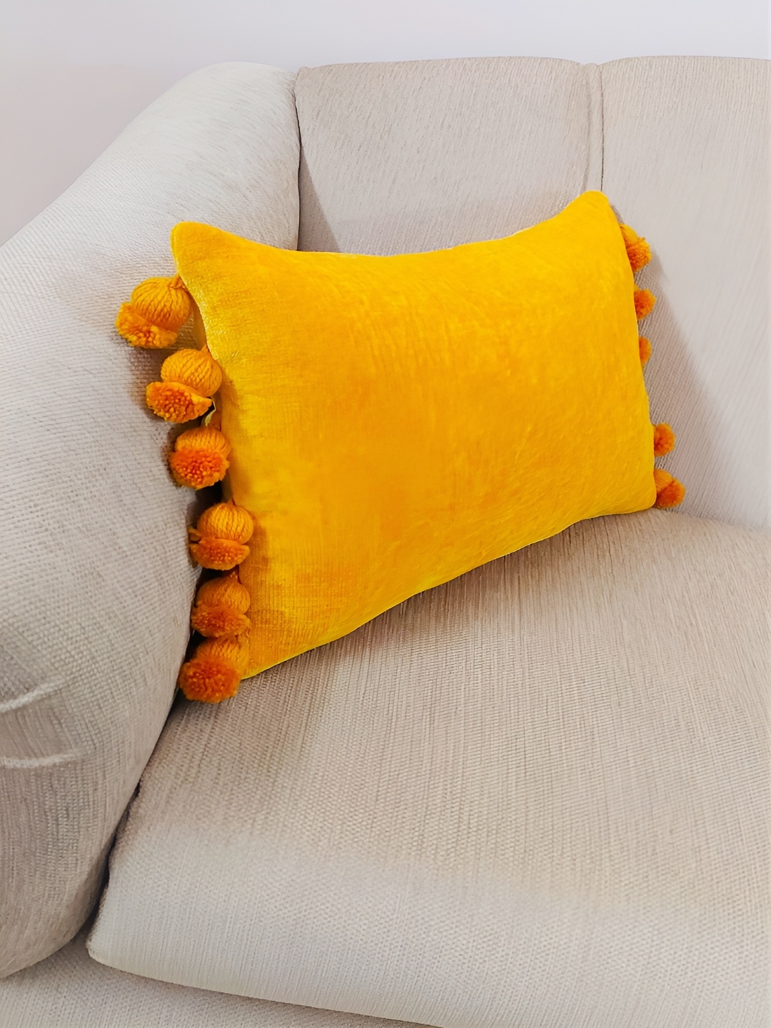 

THROWPILLOW Yellow Embellished Rectangle Cushion Cover