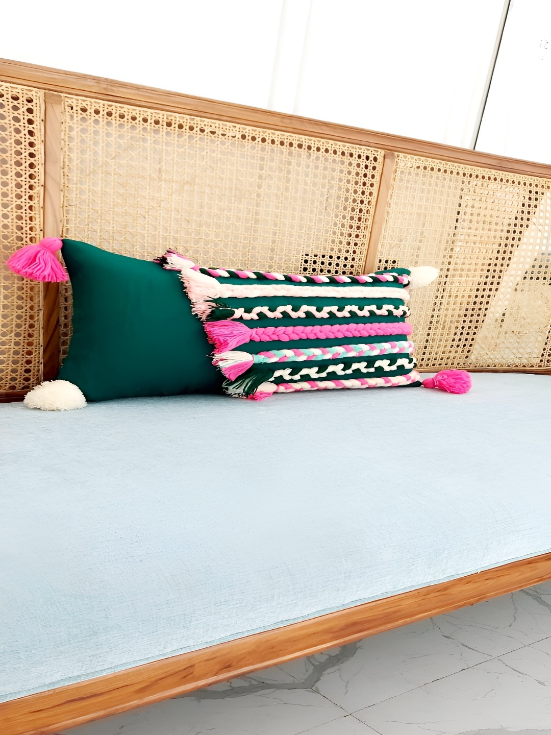 THROWPILLOW Green & Pink Embroidered Rectangle Cushion Cover