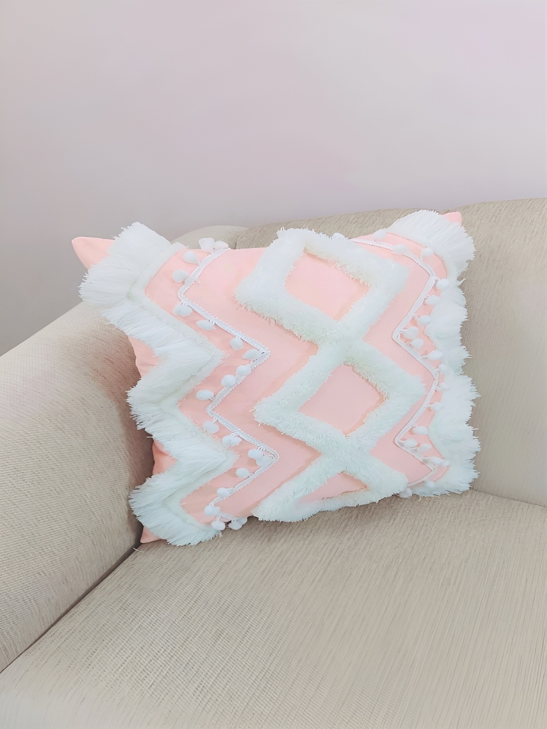 THROWPILLOW Peach-Coloured & White Square Cushion Covers