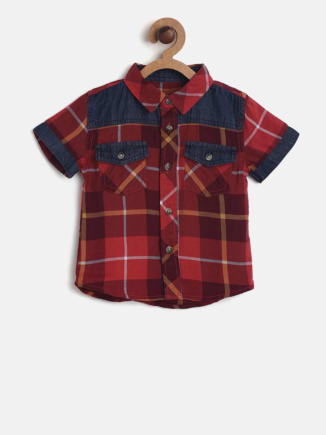 

Donuts Boys Navy Blue & Red Regular Fit Checked Casual Shirt