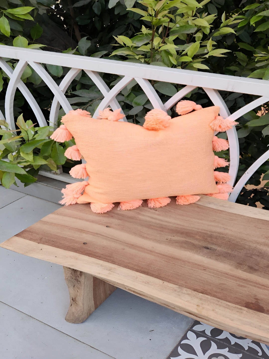 

THROWPILLOW Peach Embellished Square Cushion Cover