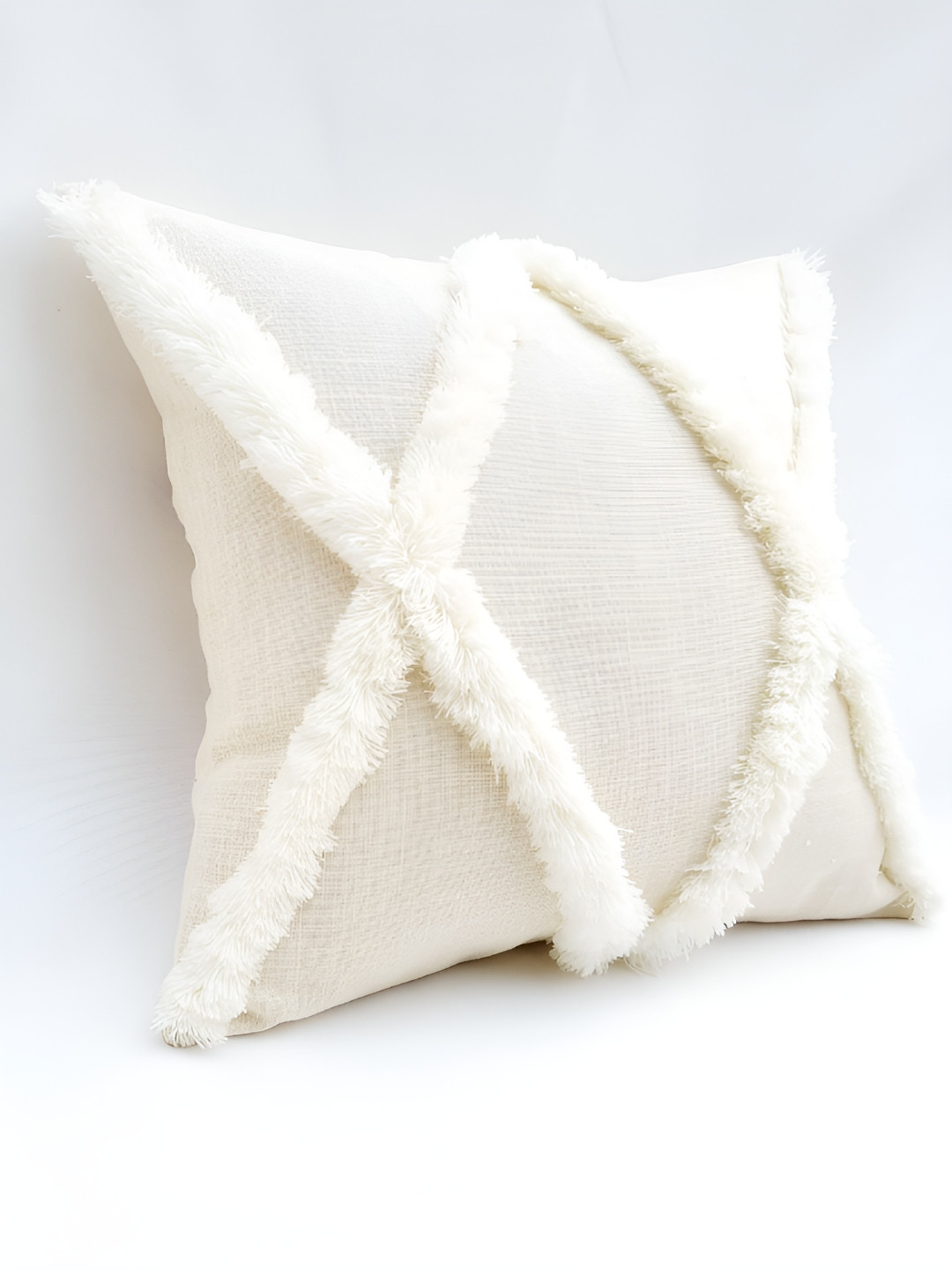 

THROWPILLOW Off White Embellished Square Cushion Cover