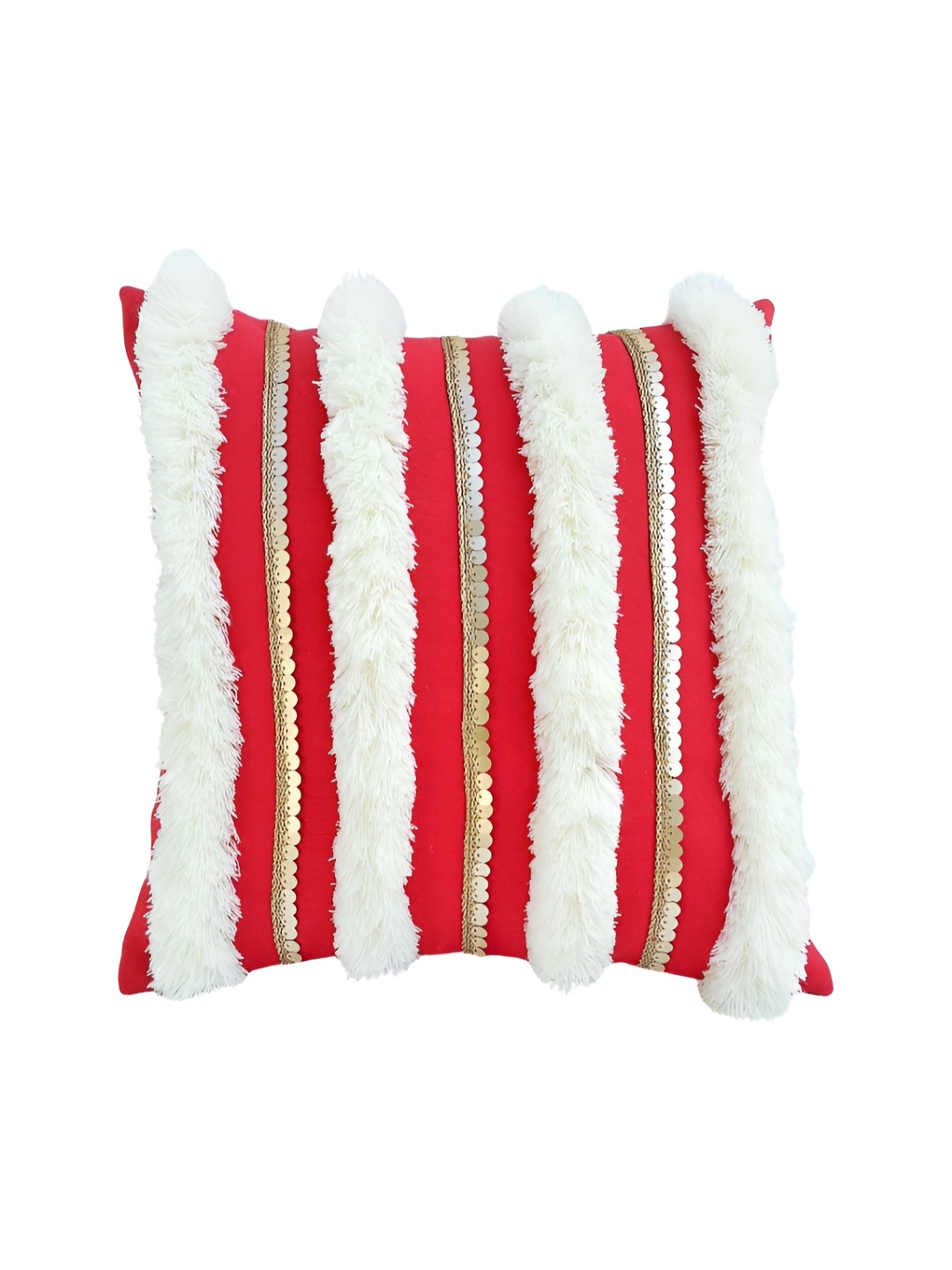 

THROWPILLOW Red & Off White Embellished Square Cushion Cover