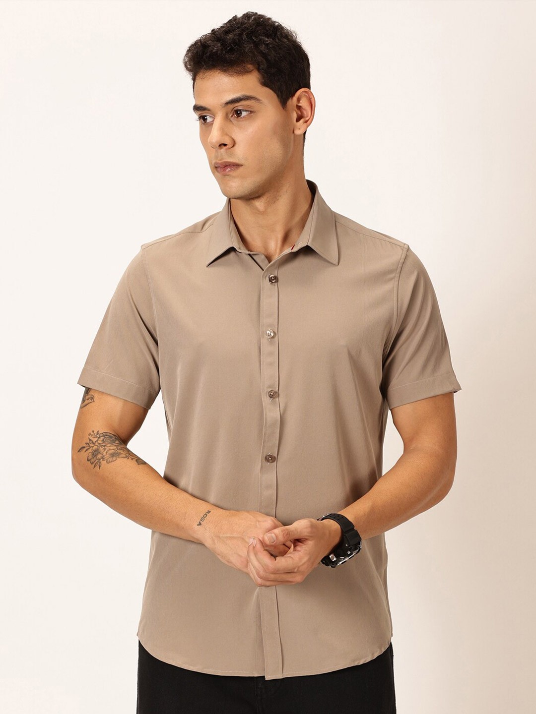 

Thomas Scott Premium Slim Fit Short Sleeves Casual Shirt, Khaki