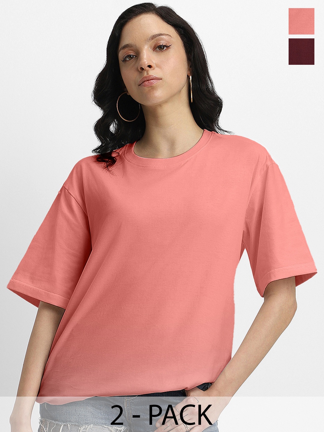 

JUNEBERRY Pack Of 2 Oversized Pure Cotton T-shirts, Brown