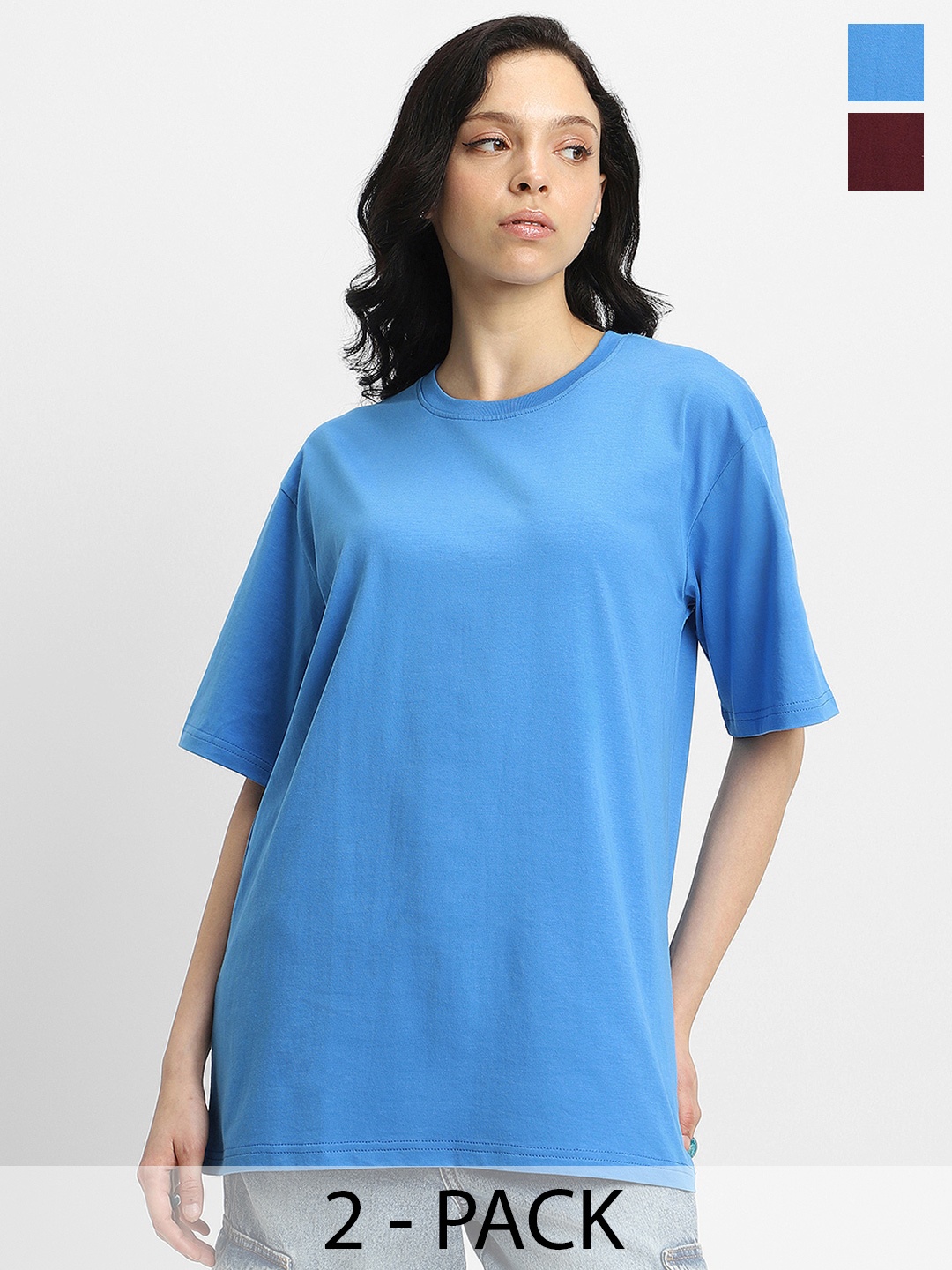 JUNEBERRY Pack Of 2 Oversized Pure Cotton T-shirts, Blue