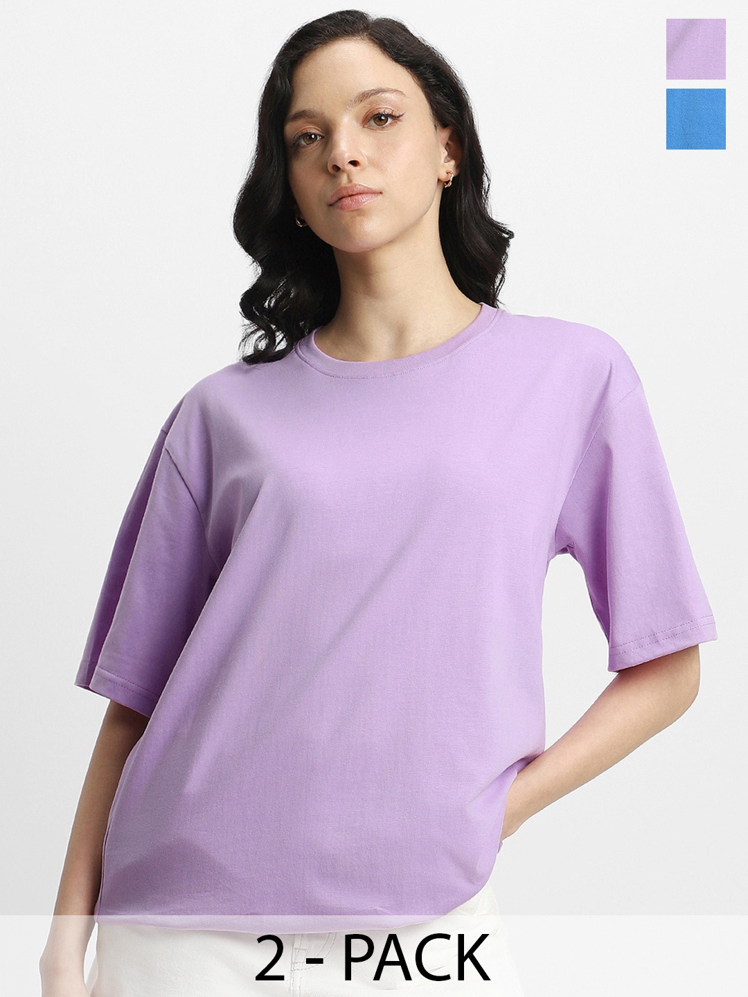 

JUNEBERRY Pack Of 2 Oversized Pure Cotton T-shirts, Blue