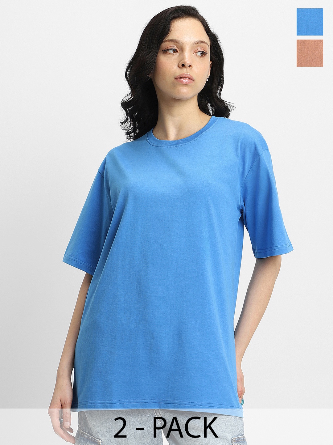 JUNEBERRY Pack Of 2 Oversized Pure Cotton T-shirts, Blue