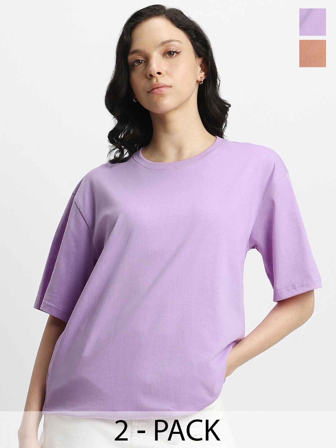 JUNEBERRY Pack Of 2 Oversized Pure Cotton T-shirts, Lavender