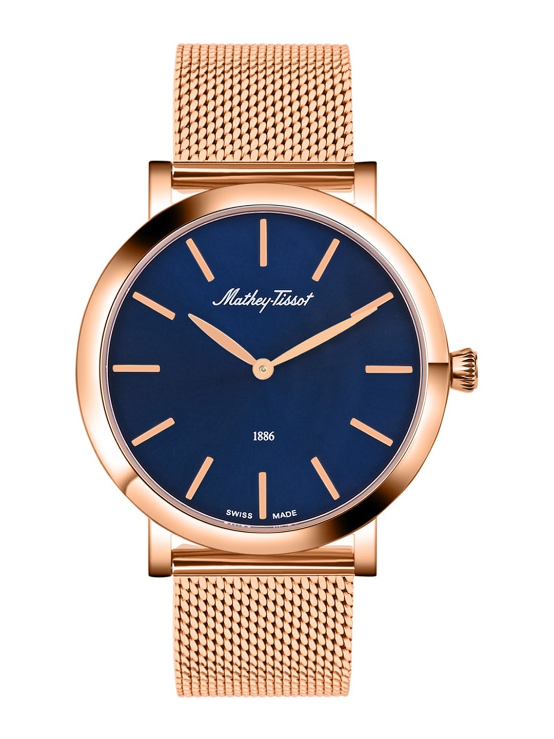 Mathey-Tissot Men Swiss Made Stainless Steel Bracelet Style Analogue Watch H7916PBU, Rose gold