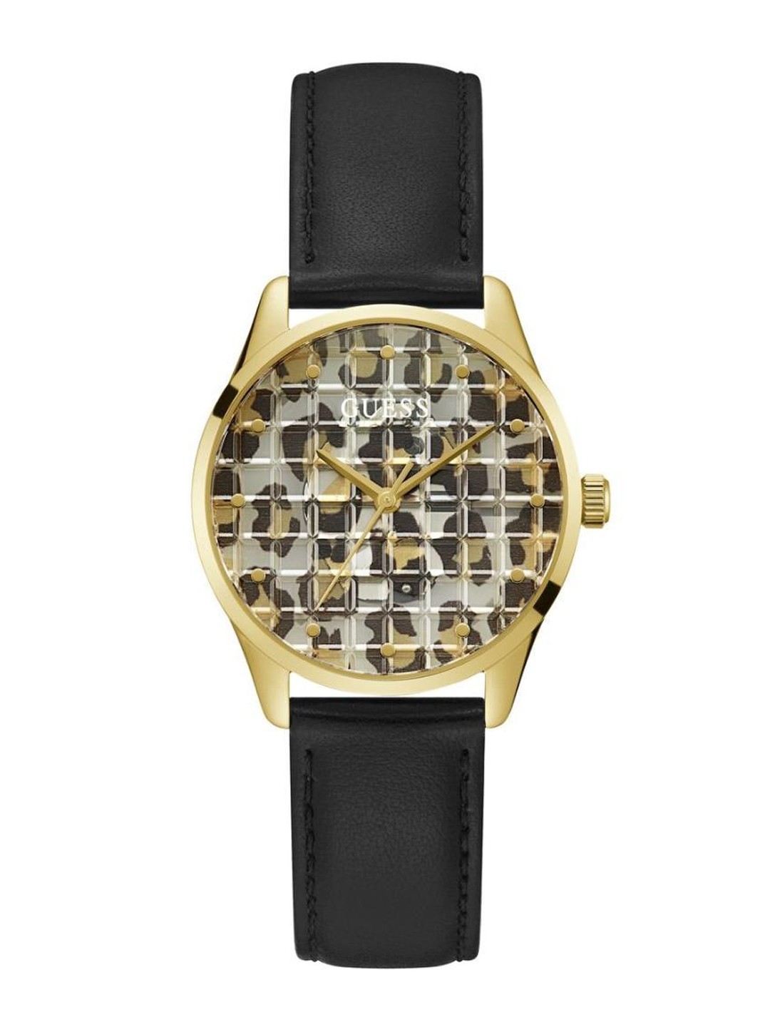 

GUESS Women Brass Embellished Dial & Leather Straps Analogue Watch GW0481L1, Silver
