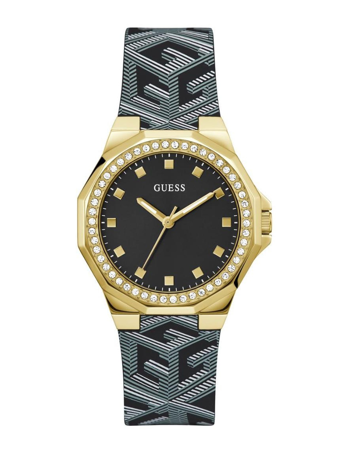 

GUESS Women Brass Embellished Dial & Straps Analogue Watch GW0598L2, Black