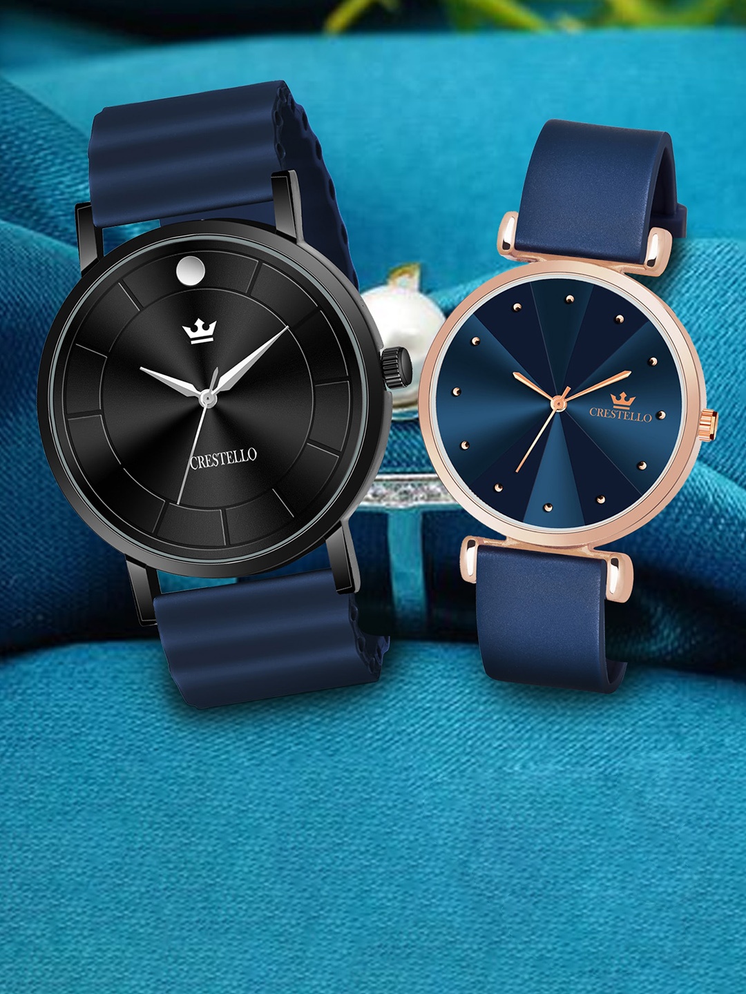 

CRESTELLO Unisex Stainless Steel Dial Analogue His & Her Watch CRCM-028-137-BLUE, Black