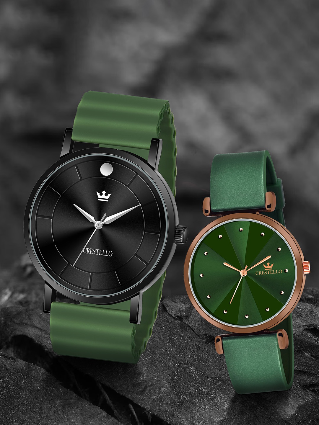 

CRESTELLO Unisex Stainless Steel Dial His & Her Analogue Watch CRCM-028-137-GRN, Green