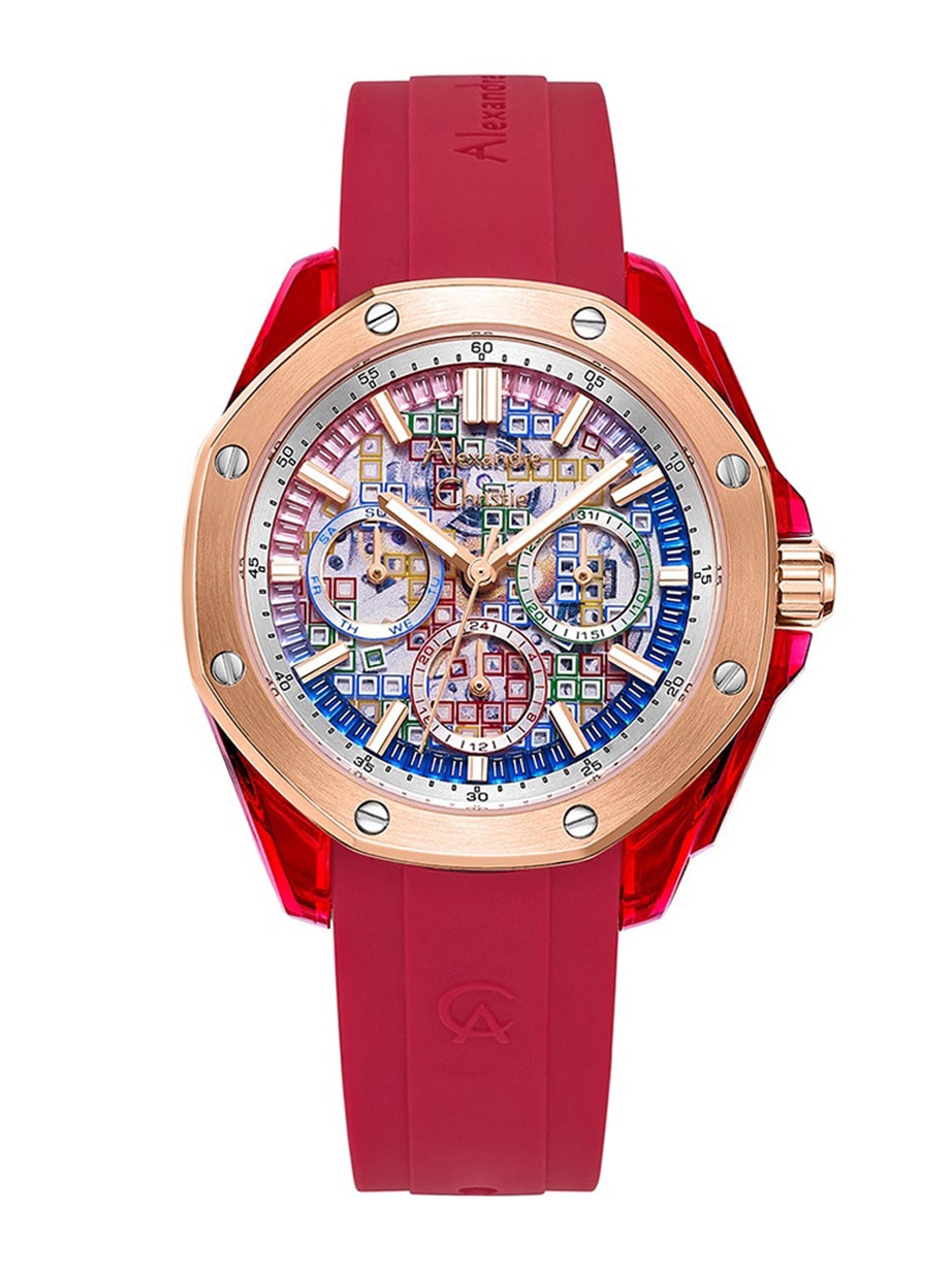 

Alexandre Christie Women Embellished Multi Function Watch 2B12BFRTRRE, Red