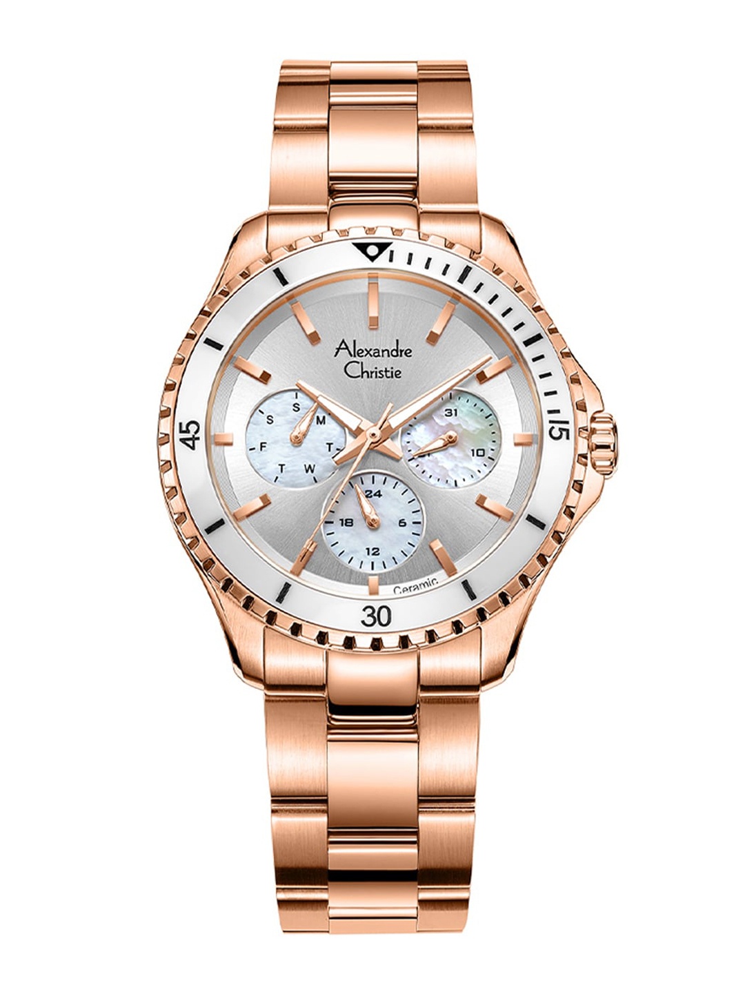 

Alexandre Christie Women Embellished & Stainless Steel Straps Analogue Watch 2A54BFBRGSL, Rose gold