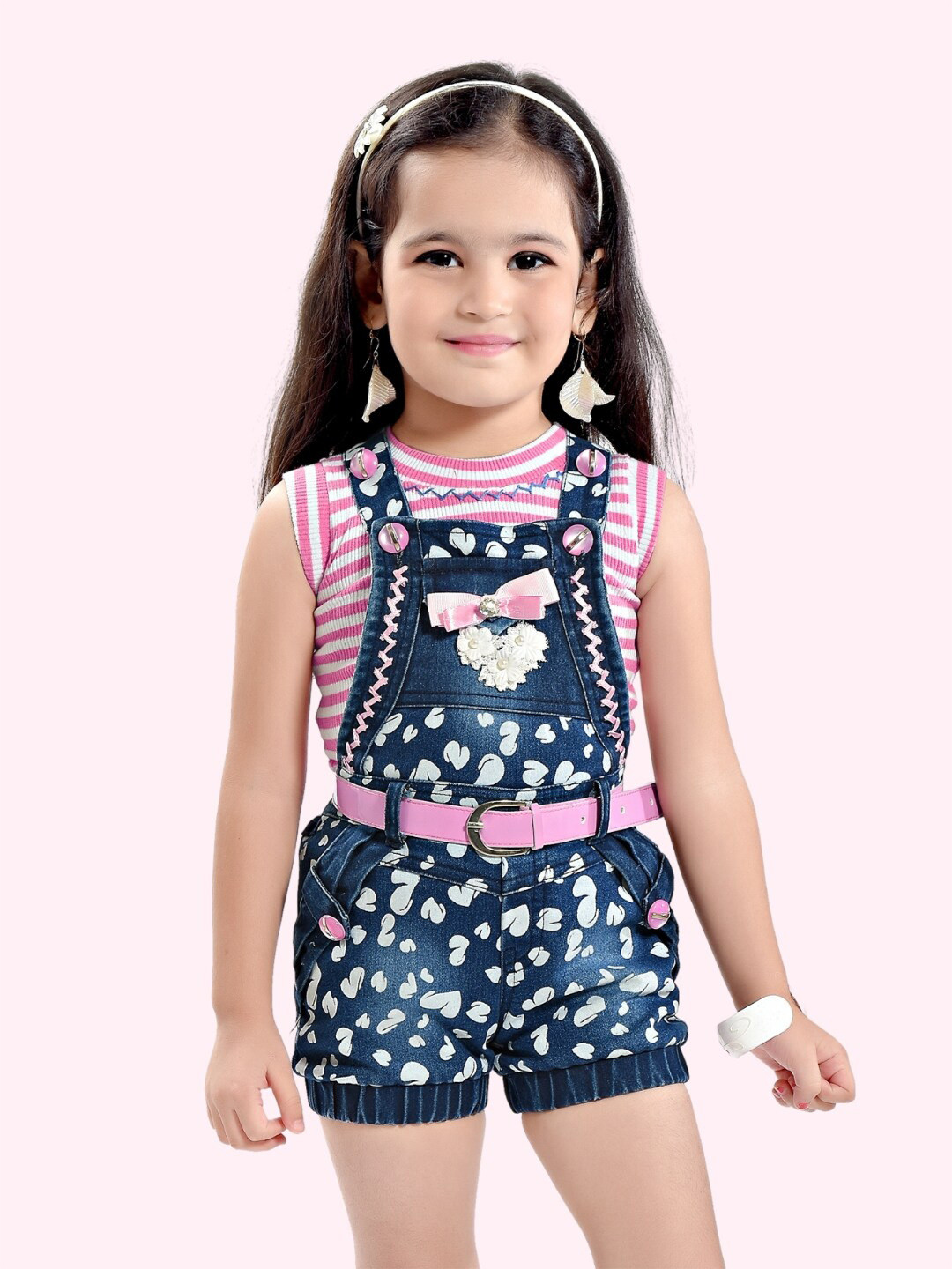 

Little Dolly Girls Striped Pure Cotton Top with Shorts, Navy blue