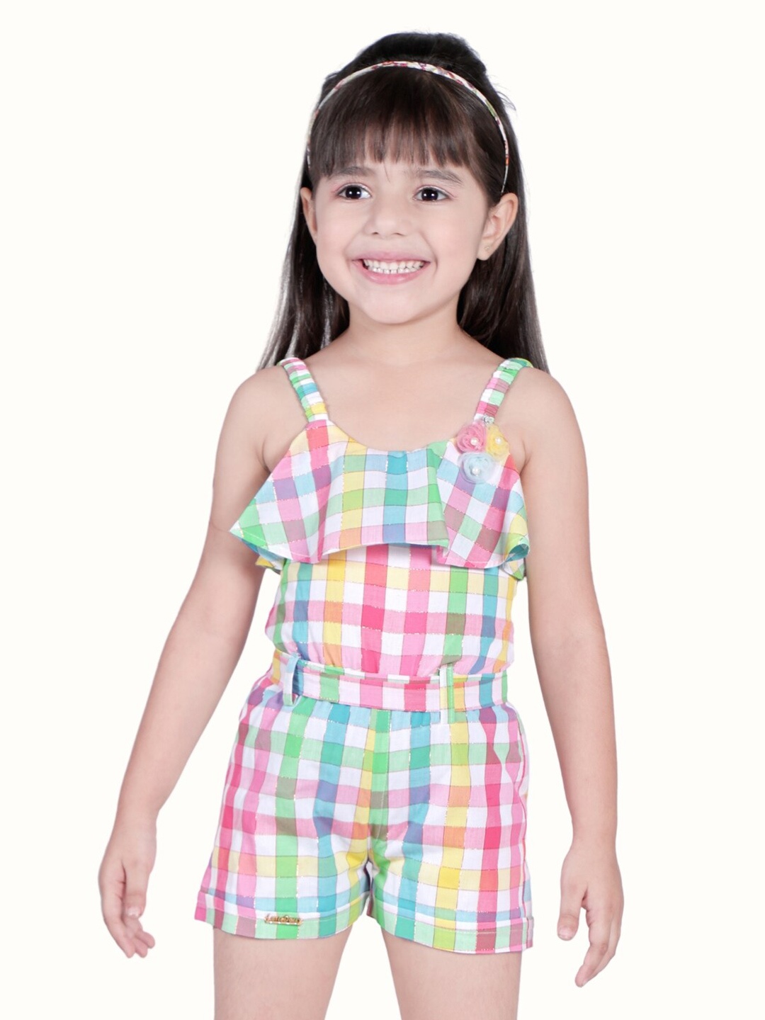 Little Dolly Girls Printed Jumpsuit, White