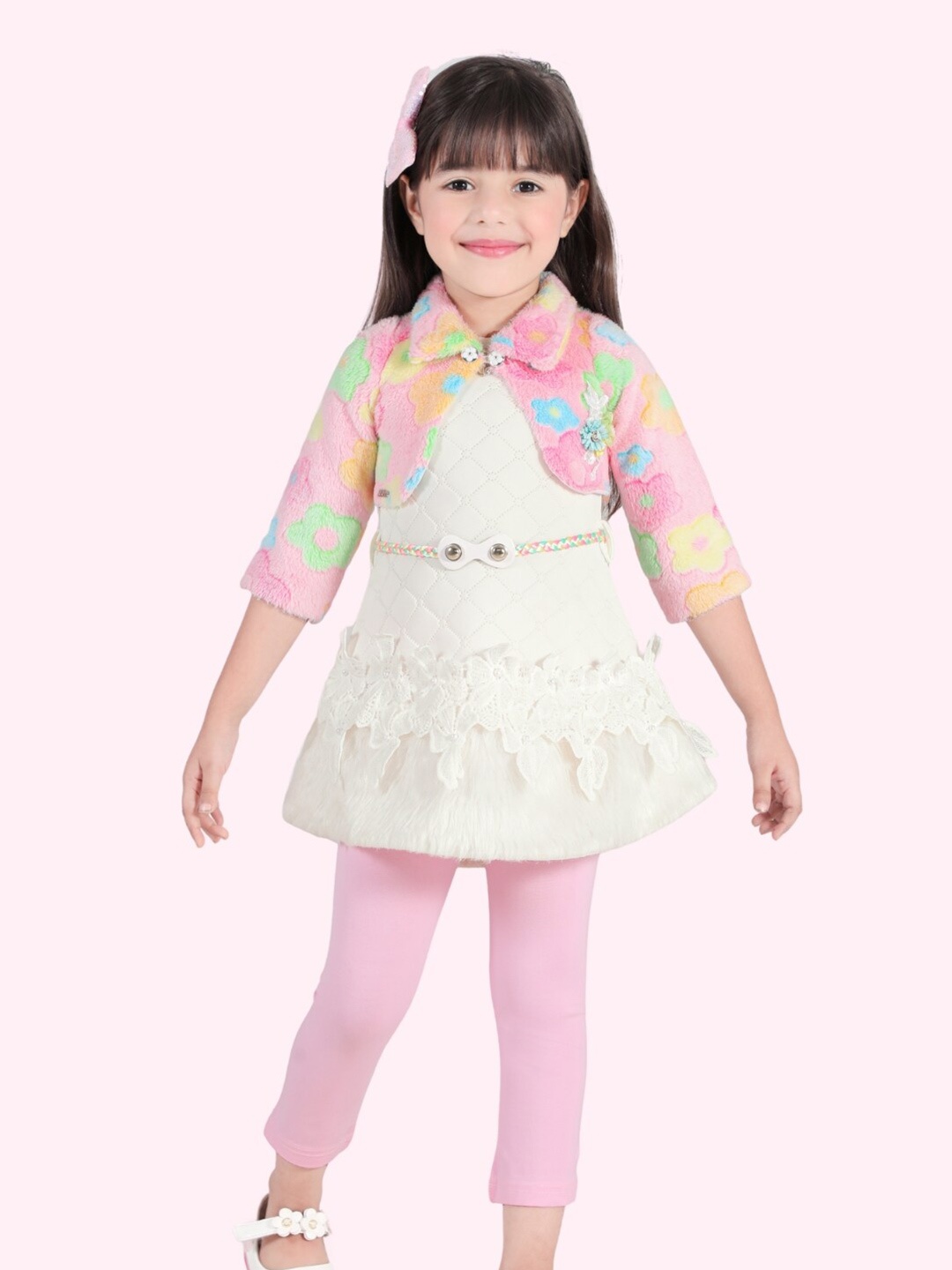 

Little Dolly Girls Colourblocked Coat with Leggings & Waistcoat, White