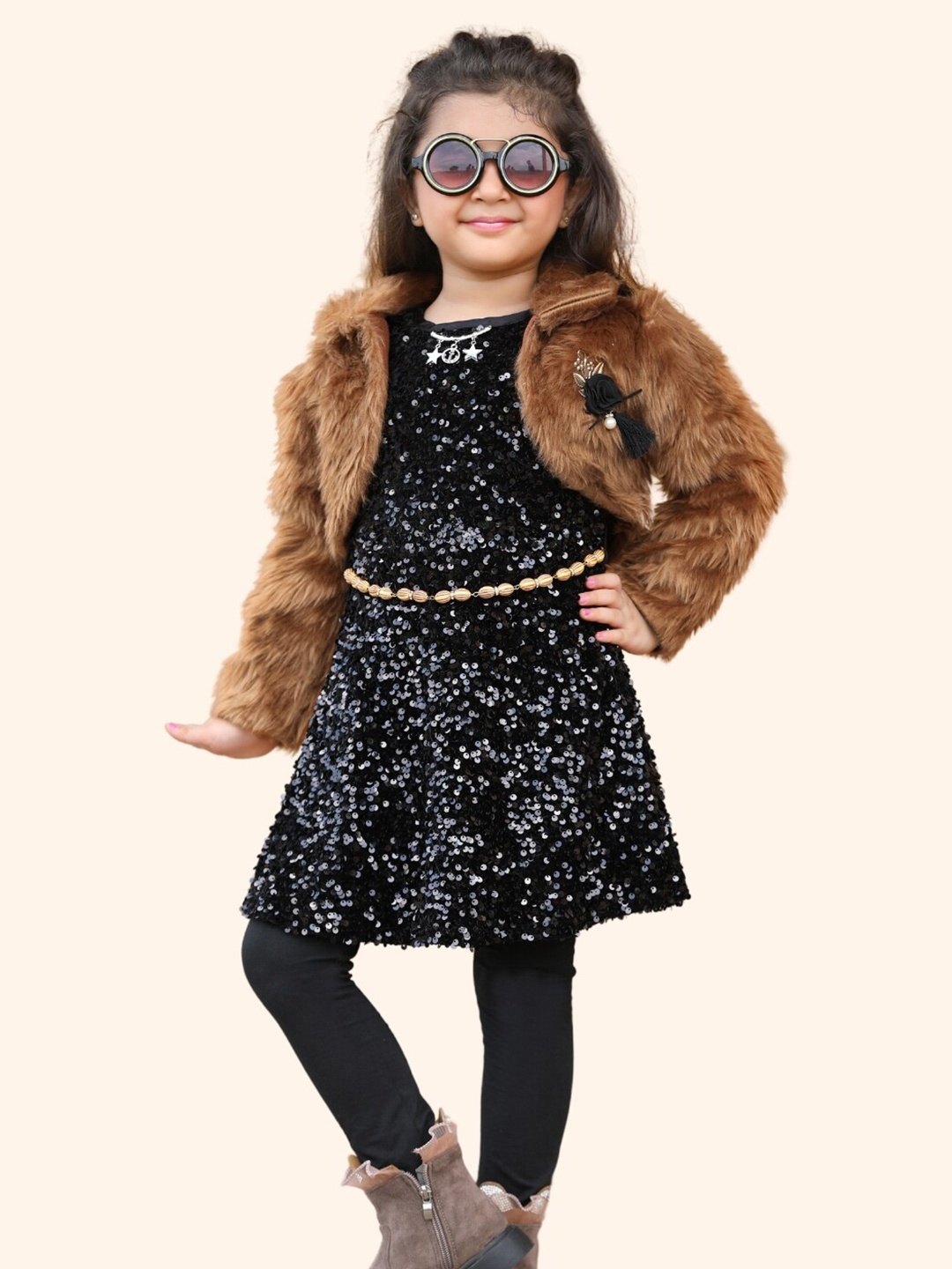 

Little Dolly Girls Embellished Coat with Leggings, Black