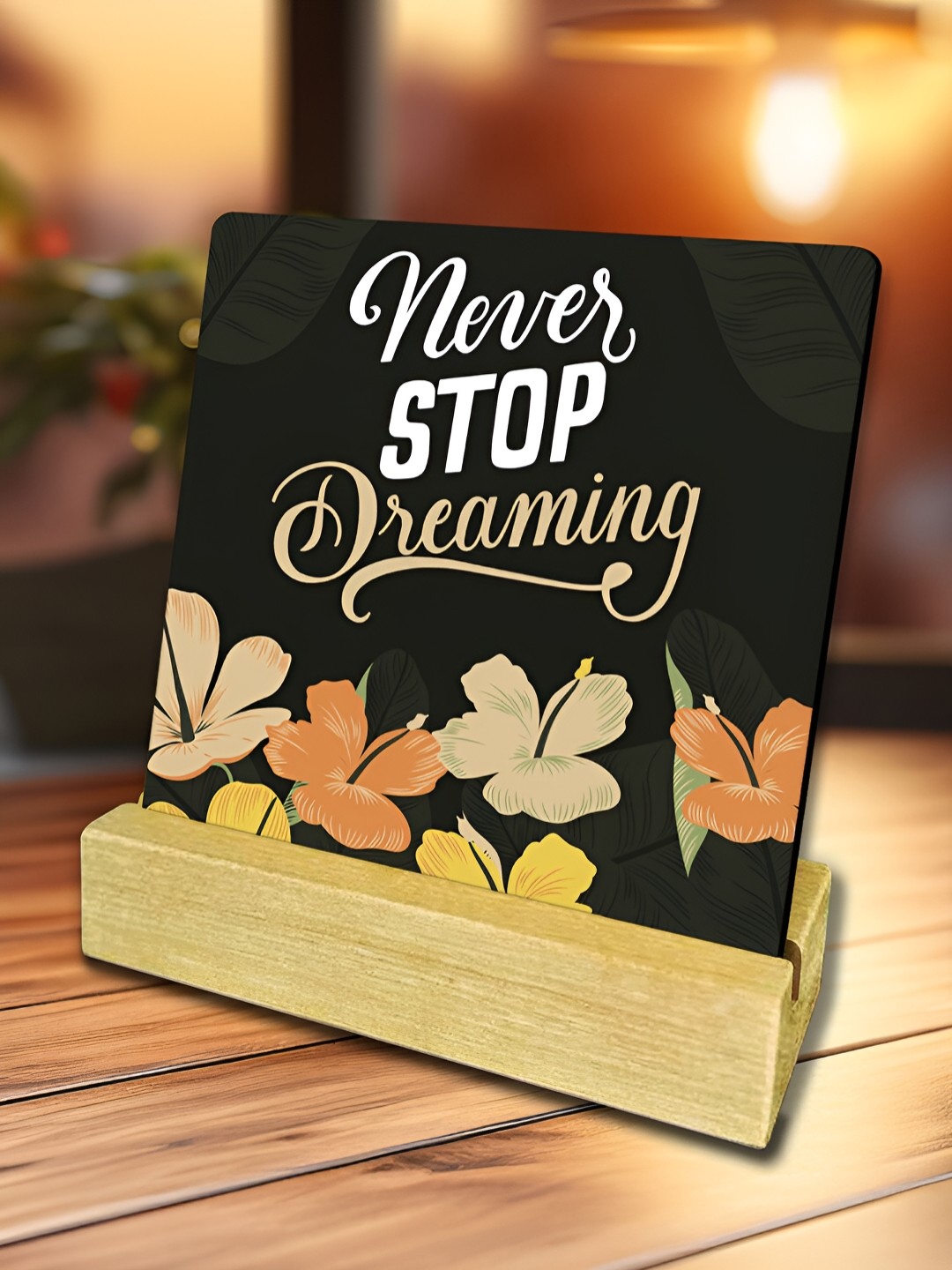 

ArtVibes Black & White Never Stop Dreaming Quote Printed Wooden Decor Showpiece