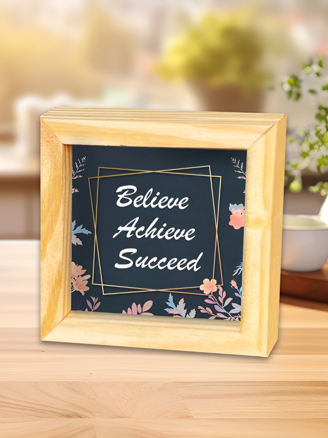 

ArtVibes Blue & Beige Quotes Printed Wooden Decor Showpiece