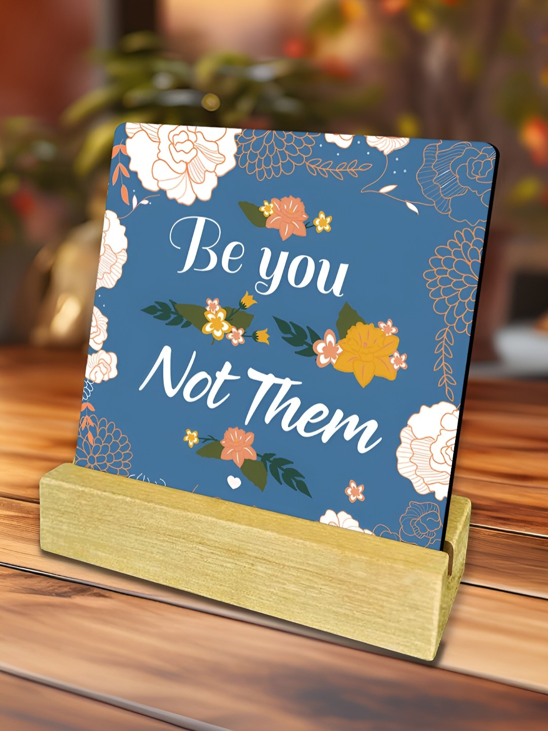 

ArtVibes Blue & Beige Live Love Laugh Quote Printed Wooden Decor Showpiece