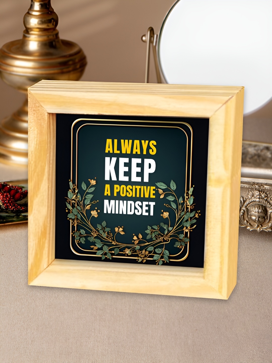 

ArtVibes Blue & Beige Always Keep a Positive Mindset Quotes Printed Decor Showpiece
