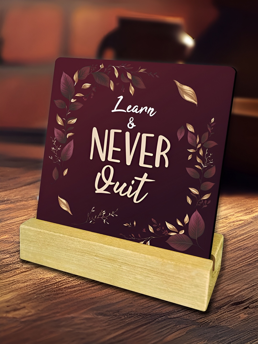 ArtVibes Purple Quotes Printed Wooden Decor Showpiece