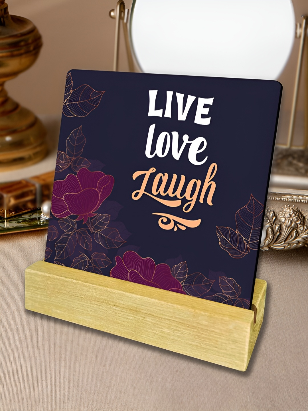 

ArtVibes Blue & Beige Live Love Laugh Quote Printed Wooden Decor Showpiece