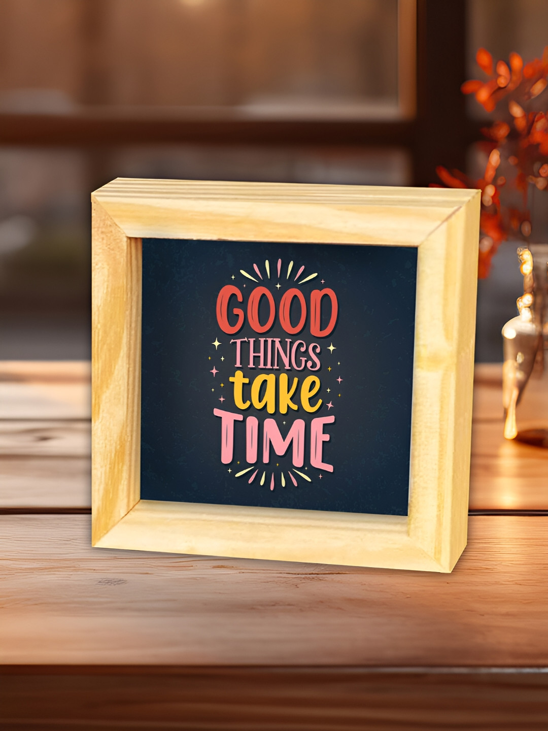 

ArtVibes Blue & Beige Good Things Take Time Quote Printed Decor Showpiece