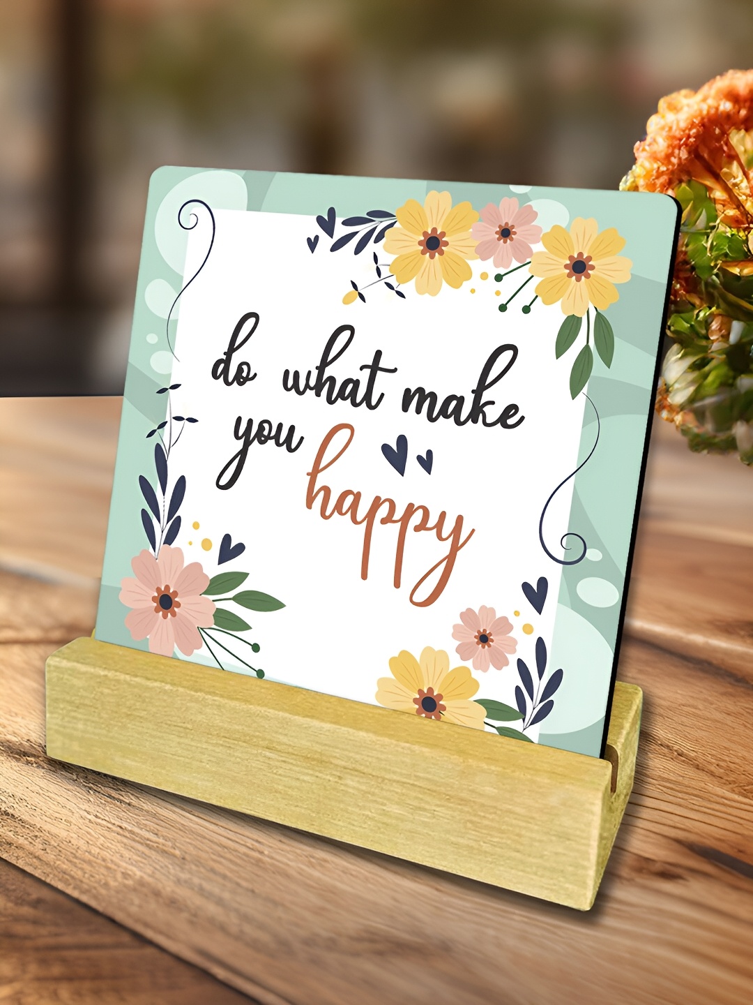 

ArtVibes White & Green Quotes Printed Wooden Decor Showpiece