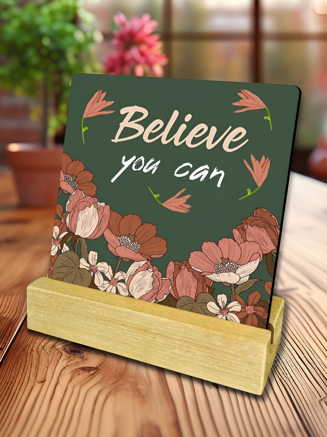 

ArtVibes Green & Pink Quotes Printed Wooden Decor Showpiece