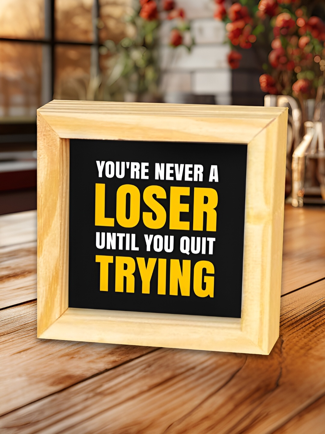 

ArtVibes Black & Beige Quotes Printed Wooden Decor Showpiece