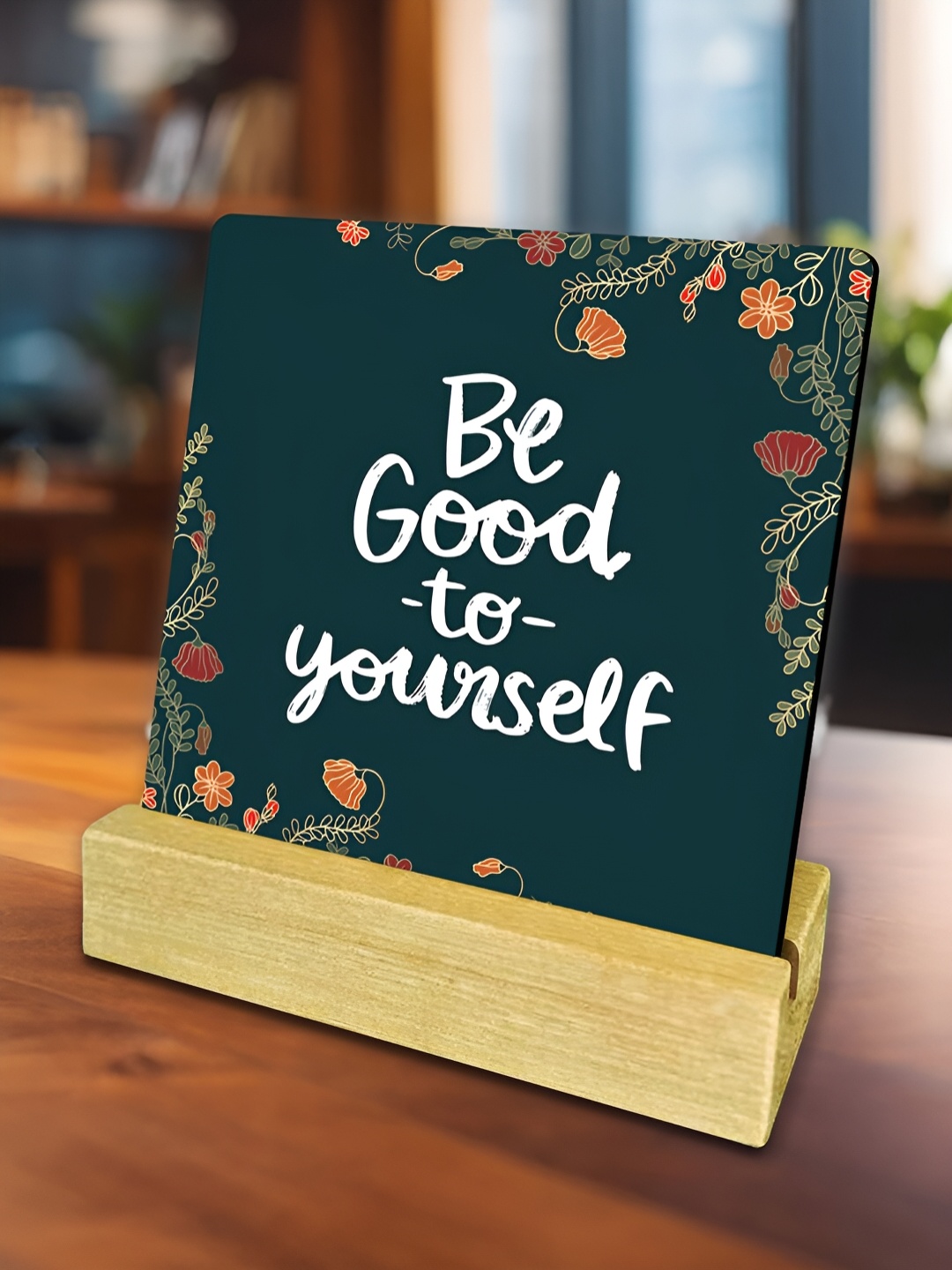 

ArtVibes Blue & White Be Good to Yourself Quote Printed Wooden Decor Showpiece