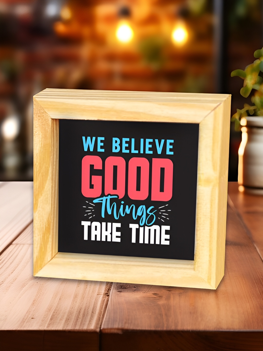 

ArtVibes Blue & Beige Quotes Printed Wooden Decor Showpiece, Black
