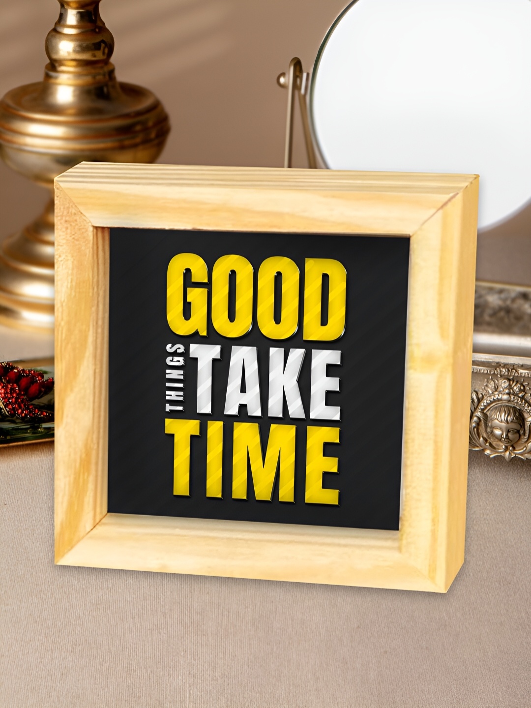 

ArtVibes Blue & Beige Good Things Take Time Quotes Printed Wooden Decor Showpiece
