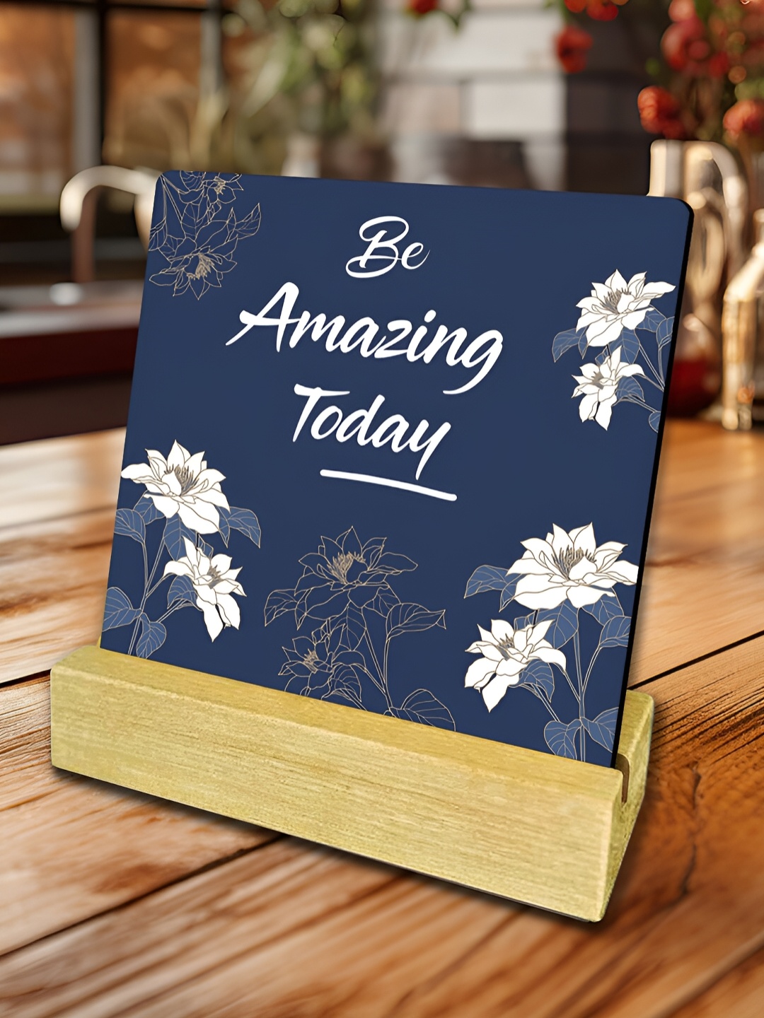 

ArtVibes Blue & White Be Amazing Today Quote Printed Wooden Decor Showpiece
