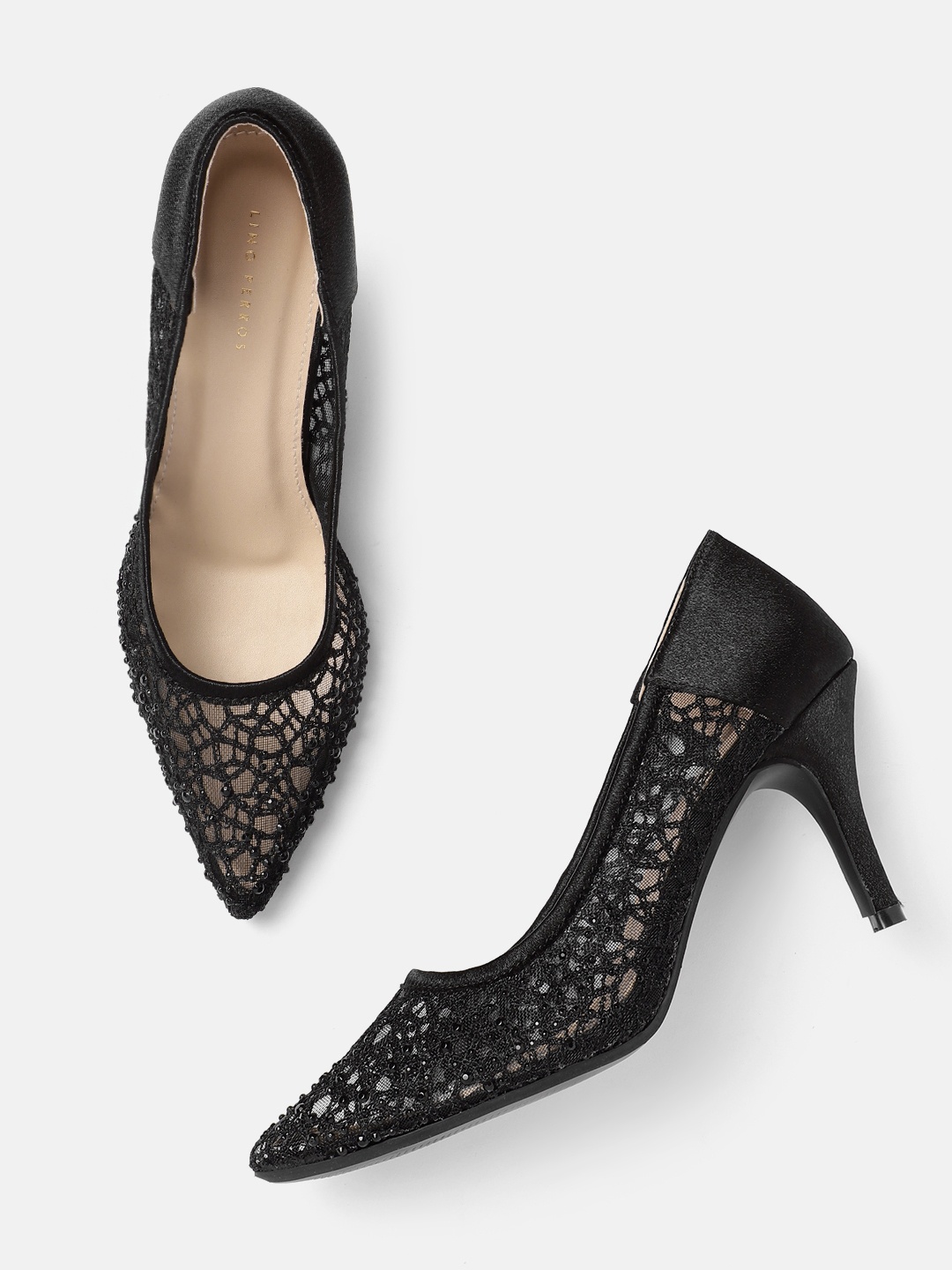 

Lino Perros Embellished Lace Slim Heeled Party Pumps, Black