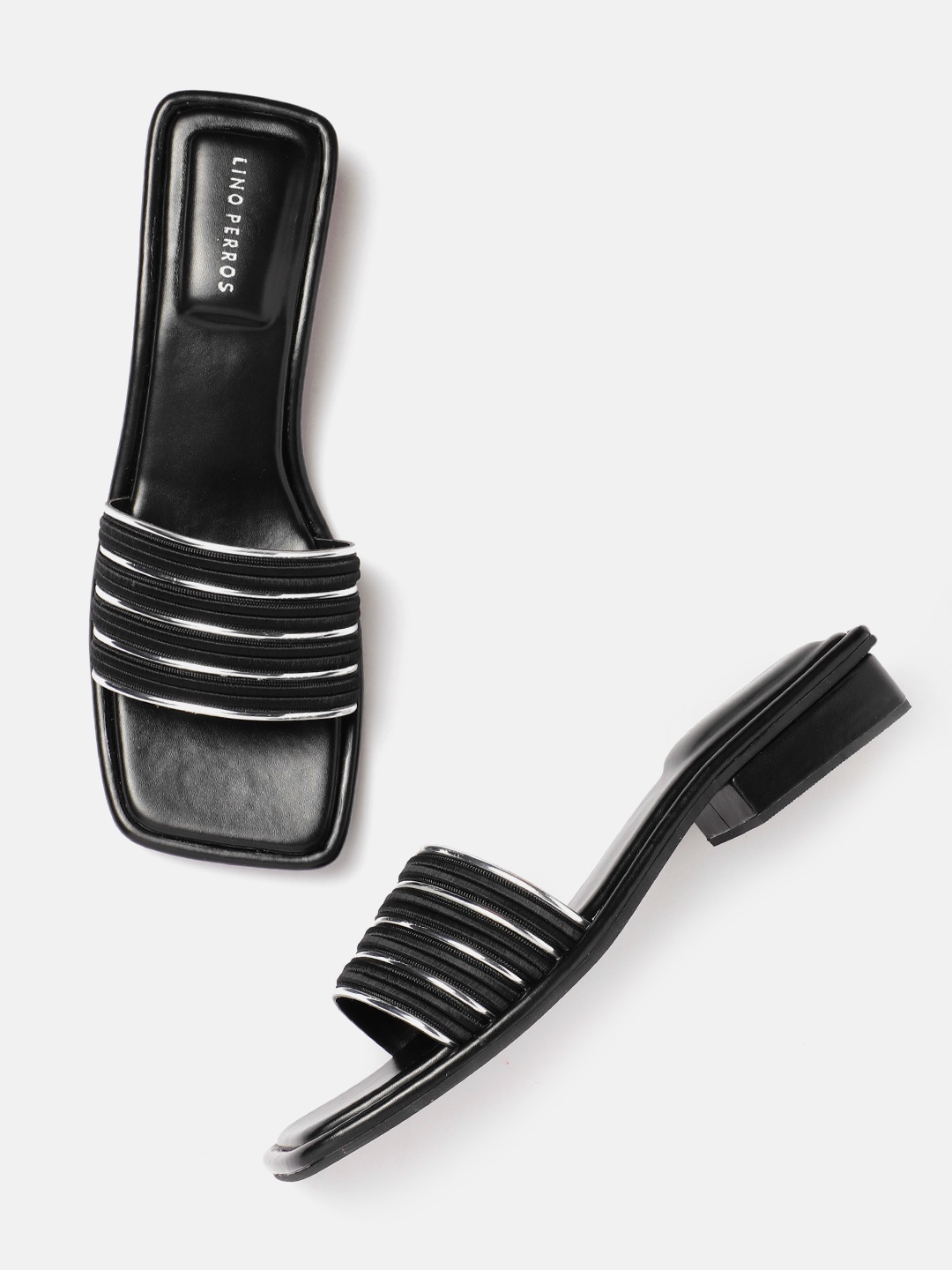 

Lino Perros Women Striped Open Toe Flats, Black