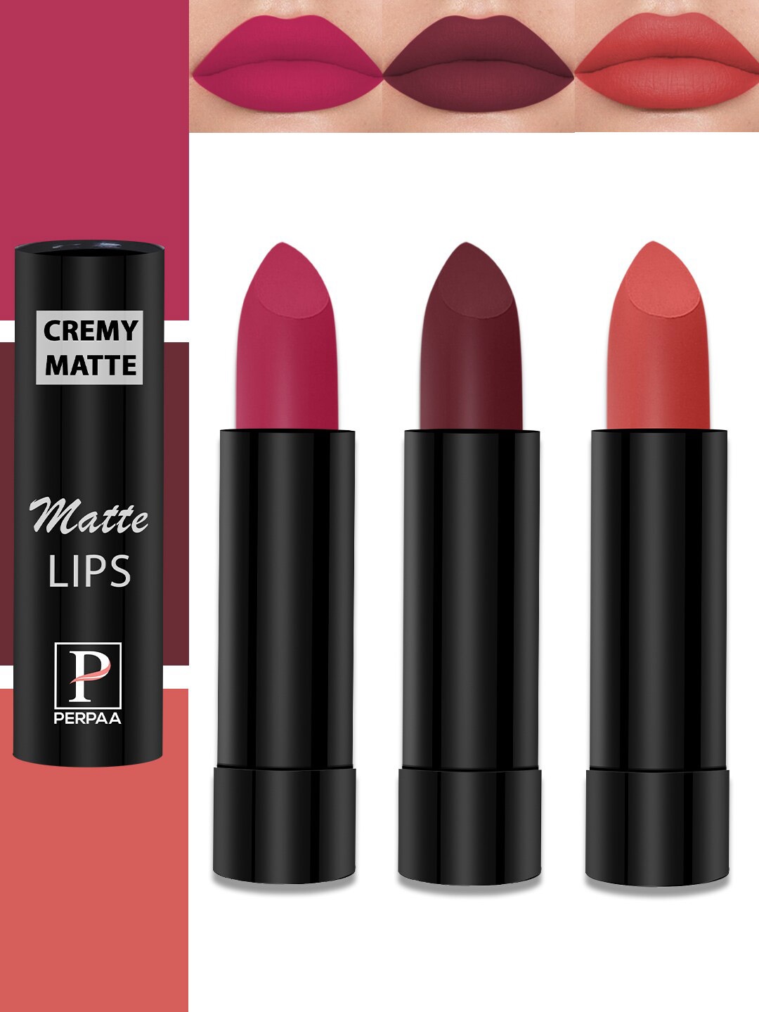

PERPAA Set Of 3 Cremy Matte Long Lasting Bullet Lipstick - Shades 92, 93, 95, Pink