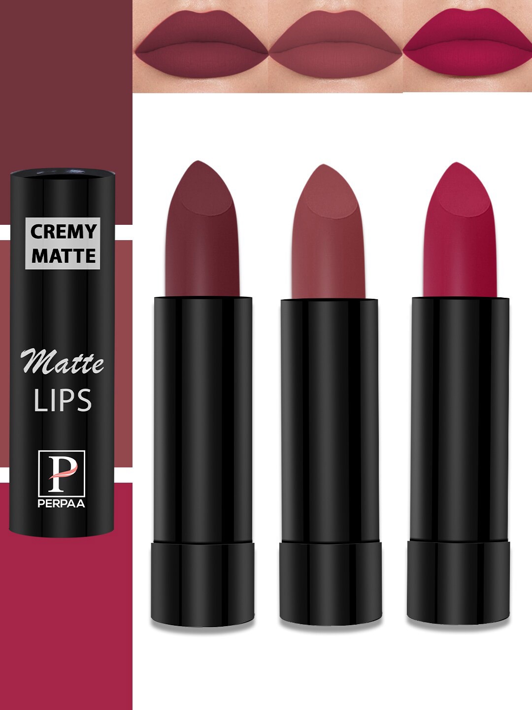 

PERPAA Set Of 3 Cremy Matte Long Lasting Bullet Lipstick - Shades 80, 84, 110, Nude