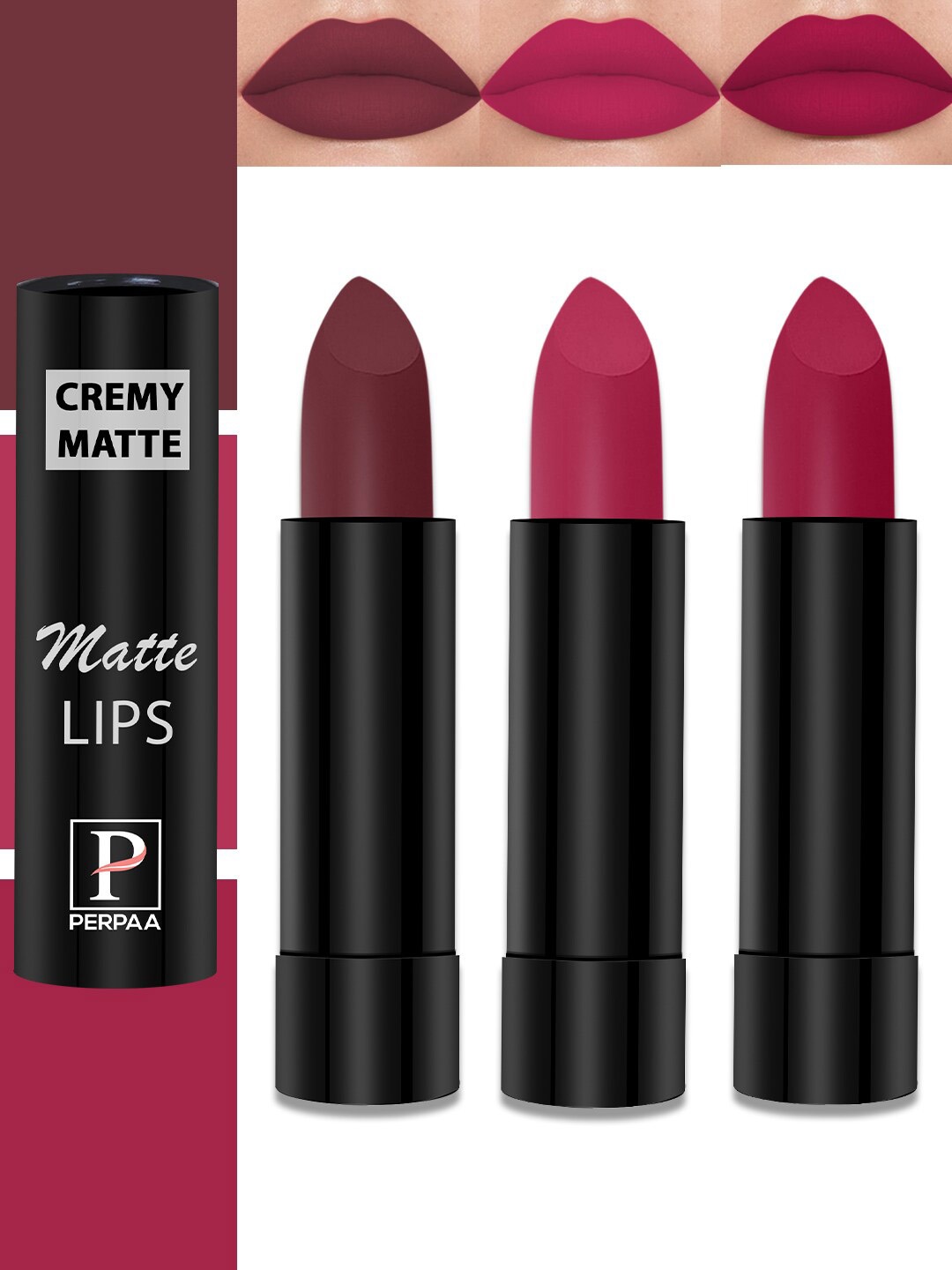 PERPAA Set Of 3 Cremy Matte Long Lasting Lipsticks - 3.5 g Each-80-84-92, Red