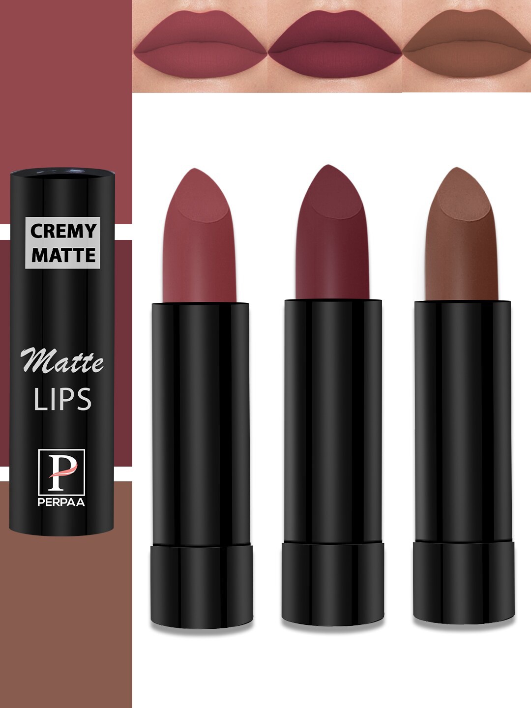 

PERPAA Set Of 3 Cremy Matte Long Lasting Bullet Lipstick -3.5gm-Each-110- 111- 80, Red