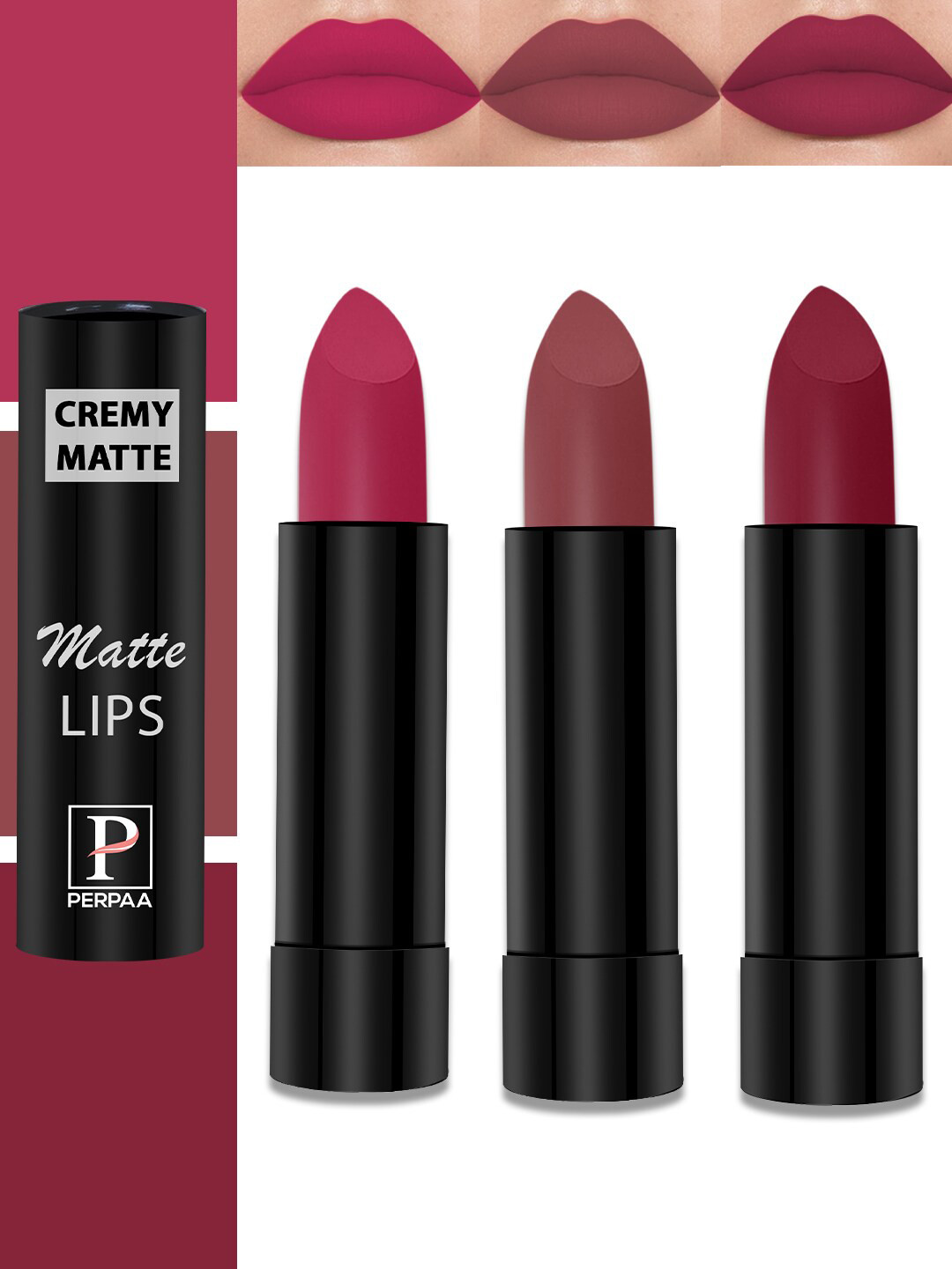 

PERPAA Set Of 3 Cremy Matte Long Lasting Jojoba Oil Lipsticks - 3.5 gm Each -87-92-110, Pink