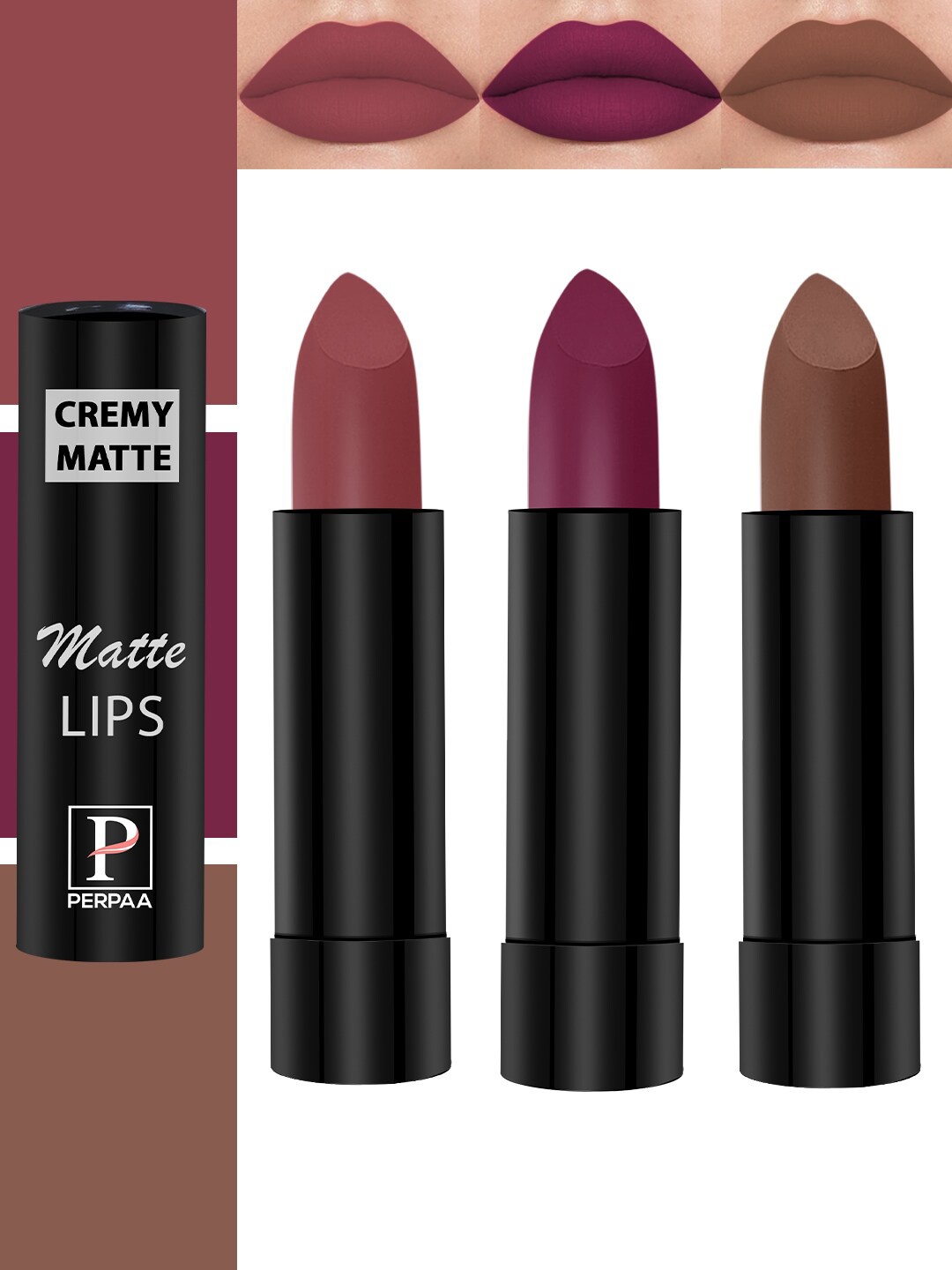 

PERPAA Cremy Matte Set Of 3 Lipstick With Jojoba Oil- 3.5g Each-Red Rush-Nude-Cherry Red, Multi